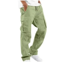 Yievt cargo jogger hlače za muškarce čišćenje čvrste povremene pamučne hlače Višestruki džepovi labave sportske hlače Fit Home School Green XL