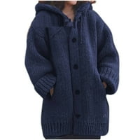 Zimski kaput sa kapuljačom sa kapuljačom pune boje dugih rukava topli džep s jednim prstenom toplim pletenim džemper, mornaricom