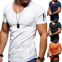 HOWD Muškarci Solid Boja Zip Pocket V izrez kratki rukav Majica Fit Plus Veličina Tee Top
