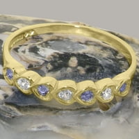 Britanci napravio je 10k žuto zlato prirodni dijamant i tanzanit ženski Obećani prsten - Opcije veličine - veličina 10.5
