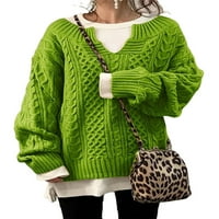 Bomotoo Womens Dukseri V izrez pulover Jumper Tops Lady Casual Jesen Zimski kabel dugih rukava pletene džempere Zelene s