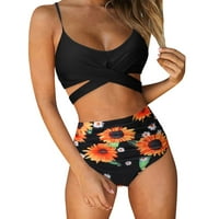 SHPWFBE kupaći kostim žene vuča Vintage dva retro halter ruched wrap front visokog struka Print bikini