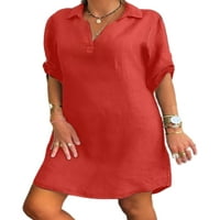 Leuncero dame kratka haljina od pune boje košulje mini haljine V izrez Ljeto plaže sandress seksi rukava crveni xl