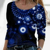 Ženski povremeni modni print dugih rukava O-izrez udoban pulover, tamno plava