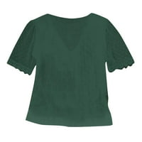 Sodopo žensko trendi ljetno rebrasta majica kratkih rukava čipka V-izrez pune boje casual tunika vrhova