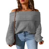 Žene sa džemper na ramenu prekriveni preklopite preko pletenog pulover dugih rukava s dugim rukavima