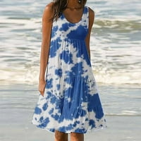 Peplum haljine Ženska odjeća ispod ljetnog klirenca A-line visoko-nisko-niskonožnog otiska bez rukava Blue XL