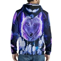 Suhoaziia 3D grafički zip up hoodie, novost Dreamcater Wolf dukserica sa džepom, hladne dukseve dugih rukava veličine 3xl