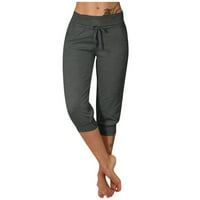 Tking modni ženski ljetni plus veličina vežbanja Capri elastični struk trčanje joggers sa džepovima tamno siva xl