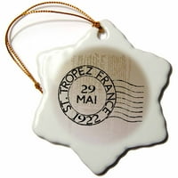 St. Tropez France Vintage Post Mark Snowflake Porcelamen Ornament ORN-178978-1