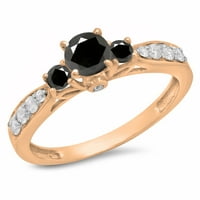 1. Carat 18K ružičasto zlato okruglo crno-bijelo Dijamantne dame Stone modernog zaručnika prstena