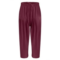 Olyvenn ženska moda Žene Ležerne prilike pune boje labave hlače Ravne široke pantalone za noge s krojevske casual teretne pantalone Boho joga gamaše Ljetni trendi pantalona crvena 14