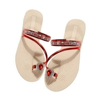 Qolati ženska široka širina ravne sandale Trendy Strappy Open Flip Flops Casual Beach Dressy Rhinestone Slides