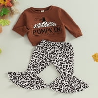Baby Girl Fall Outfits dugim rukavima + leopard pantalone postavljaju odjeću za mališana