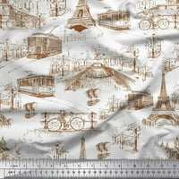 Soimoi Moss Georgette tkanina Eiffelov toranj, vlak i bicikl Prijevoz od tiskanog tkanine