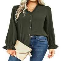 Woobling dame bluza v vrhovi izreza Elegantne košulje Žene Ležerne prilike Business Tunika Majica Armygreen XL