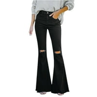 Azrijski ženski pada modne hlače, žene modne casual čvrste hlače traperice džepne hlače Žene traperice crne veličine s na prodaju