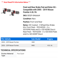 Prednja i stražnja kočnica i komplet za rotor - kompatibilan sa - Nissan Frontier 4.0L V