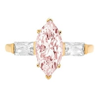 2. CT sjajan markizni rez simulirani ružičasti dijamant 14k žuto zlato Trobotan prsten sz 10,25