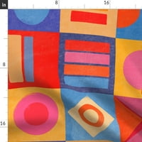 Pamuk Saten Duvet Cover, King Cali King - Retro blok Bright Quilt krugovi geometrijski patchwork Ispiši