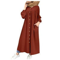Clearsance Ljetne haljine za žene Dužina gležnja A-line dugih rukava s dugim rukavima, puna haljina narančasta 4xl
