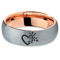 Tungsten Cvjetni srčani prsten za muškarce Žene Udobnost FIT 18K Rose Gold Dome Brušeno sivo Polirano
