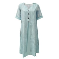 Cuekondy haljine za žene modni print v mrežica vrata kratkih rukava Splice labavi gumb Pocket ljetna haljina