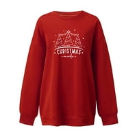 GUZOM božićne majice za žensko-pulover posadu izrez labavi fit dugih rukava smiješne tiskane majice crvene boje