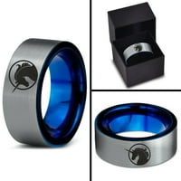 Volfram legendarni mitski jednorožni prsten za muškarce žene udobnost FIT plavi ravni rez brušeni sivi polirani