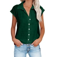 Cacomomrkar PI Ženski vrhovi plus veličina zazor ženska ovratnik okrugli vrat elastična bluza kratki rukav casual comfy majice zelena
