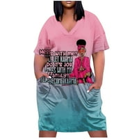 Ženske haljine grafički grafički otoci V-izrez kratki rukav dress iznad koljena majica haljine ružičasti xl