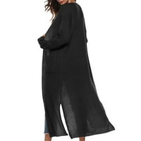 Ženska modna casual dugačka dugačka dugača bez dugmeta Cardigan jakna xl crna