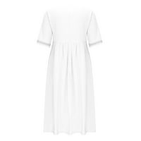 Plus veličina Jesen Dress Elegantne kratke rukave Solidne haljine u boji dnevno V-izrez Softy Swing Midi haljine za žene sažeto
