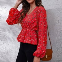 Ketyyh-CHN Šifon za žene za žene Radni odjeća Elegantna formalna šifonska bluza Crvena, S