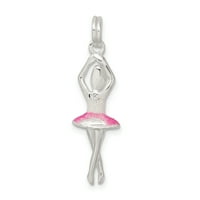 Karat u karatsu sterling srebrna polirana fina ružičasta emajla sa sjajnim balerinskim šarm privjesak sa srebrnim oblikovanjem uže od srebra 20 ''