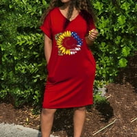 USMixi ženski haljine Haljine modni džep ljuljački tunik Neovisnost dana Dužina koljena Ležerne suncokret
