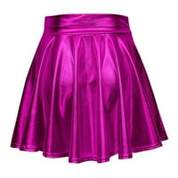 Wozhidase Haljine za žensku ružičastu haljinu za ženkazualnu sjajnu metalnu plane nagnute a-line mini suknje za žene za žene