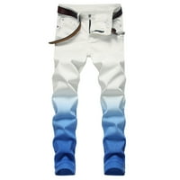 Jyeity Hot Style Chill Muškarci Ležerne prilike na otvorenom Springy pantalone Zipper Tie-Dye Gradijent Jeans Bijeli pantalone hlače Plava veličina