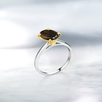 Gem Stone King 0. CT Smeđi dimljeni kvarcni srebrni prsten sa 10k žutom zlatnom prstenu
