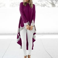 wendunide casual haljina za ženske dugih rukava na dugim rukavima, pulover o o-vratu Nepravilni rub čvrsta boja čipka dres vino