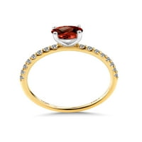 Gem Stone King 1. CT okrugli crveni granat bijeli dijamant 18K dvotonski zlatni prsten