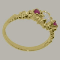 Britanci napravili tradicionalni čvrsti čvrsti zlatni prsten od 10k sa prirodnim Opal i Ruby Womens Promise Ring - Veličina opcije - Veličina 4,25