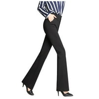 Hlače za žensku odjeću Kraj-sezonski čišćenje Ženski džepovi visoke struke čvrste hlače za ravnopravne ravne noge Long pantalone Flared Hlače Black XL