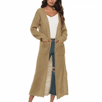 Ženski ležerni rukav s dugim rukavima Front Maxi Cardigan Plit Dugi kardigan džemperi sa džepovima lagana otvorena prednja kardigan dugačak duster za žene, s-2xl