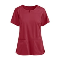 Zpanxa Womens Ljetni vrhovi Clearence kratki rukav V-izrez Pocket Nega Radnici Ženske vježbe Košulje Crveno 3XL