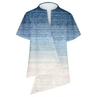 Kakina s slatkim ljetnim ženskim vrhovima kratkih rukava split izrez asimetrični patchwork tisak majica bluza slim fit osnovni bluze plavi, l