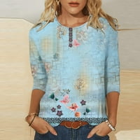 Ženska plus veličina modna tiskana labava majica rukava bluza okrugla vrata casual vrhova Party Beach