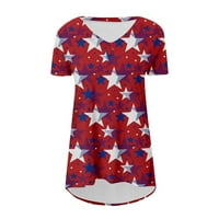 Ušteda odjeće Leisure Tunic TOP za žene 4. jula Američka zastava Štampani kratki rukav V Swing majica Saobratni fit pulover Tees plavi