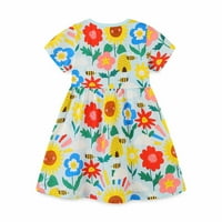 Odeerbi Toddler Girls Ljetne haljine crtani ispiha haljina kratki rukav okrugli vrat pamučna haljina svijetloplava