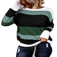 Asvivid ženski prugasti pleteni džemper s dugim rukavima boja blok nacrtajući košulje od košulje od labavog kruga skakača